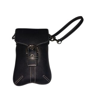 Coach Black Leather Buckle Wristlet /Pouch